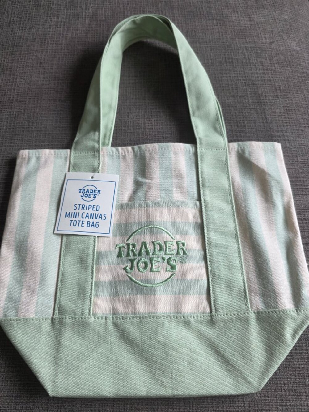 Trader Joe's 2 NEW MINIs- Pastel Pink/Cream AND Mint Striped Canvas Totes- NWT! - Picture 8 of 12